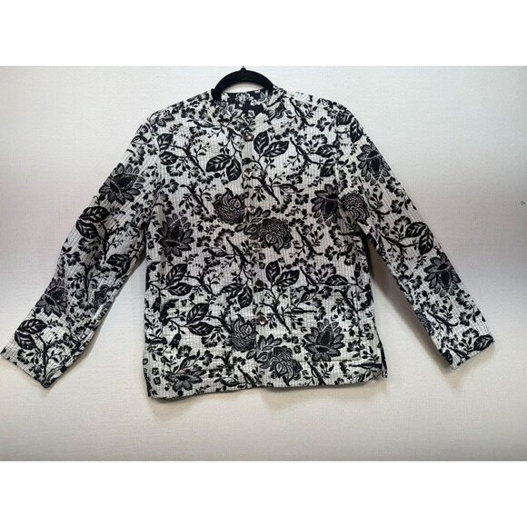 Nomadic Traders Quilted Reversible Cotton Jacket Coat S Black & White Floral - Picture 1 of 14